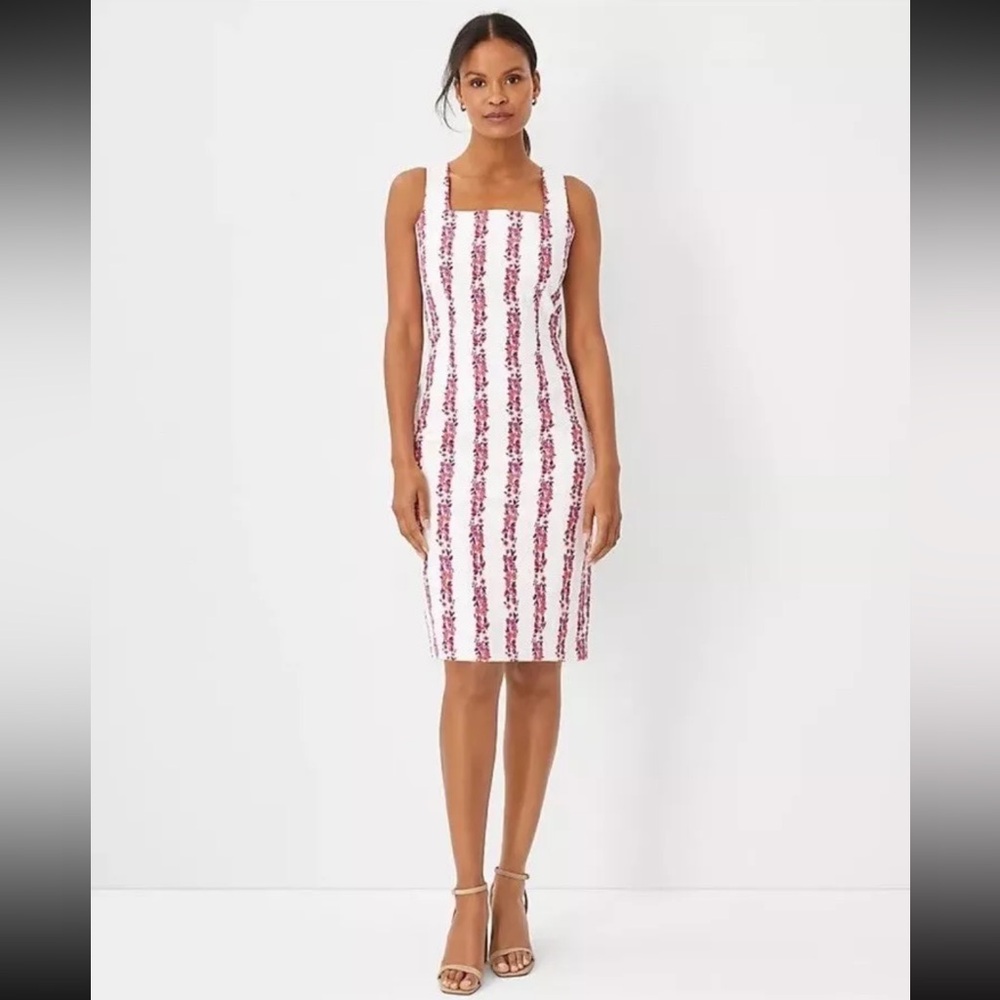 Ann Taylor Square Neck Floral Sleeveless Sheath Dress Size 2 Petite